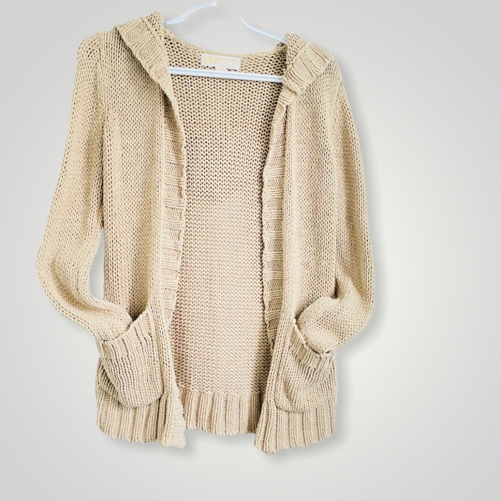 Michael Kors Tan Knit Hooded Cardigan
